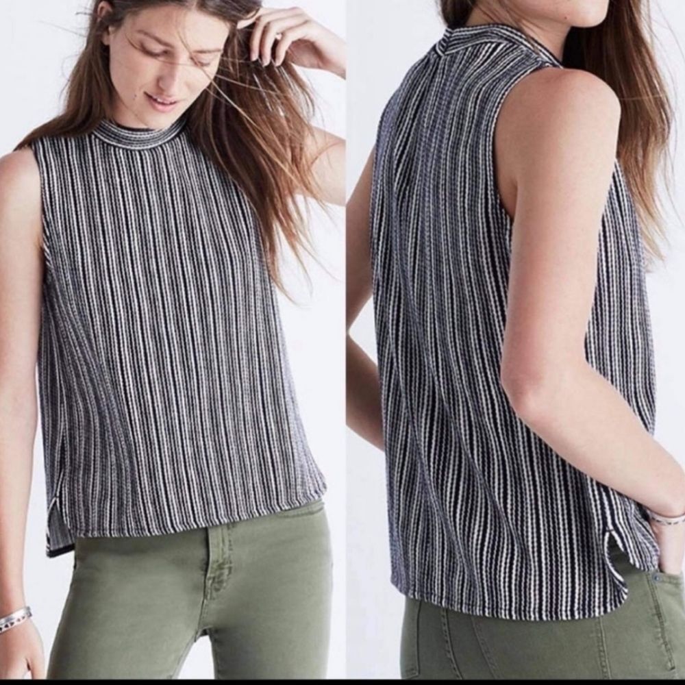 Madewell Black & Cream Striped High Neck Sleeveless  Top XXS
